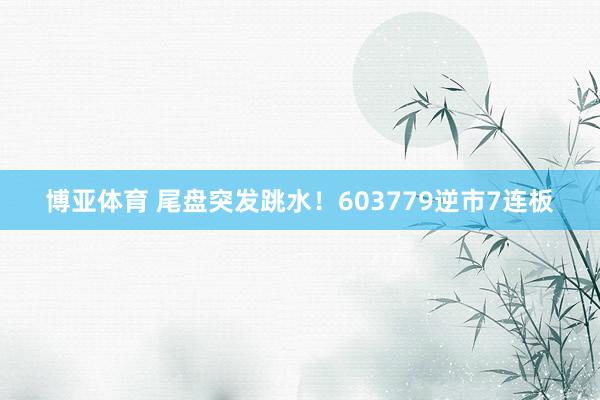 博亚体育 尾盘突发跳水！603779逆市7连板