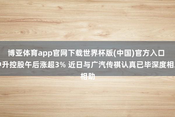 博亚体育app官网下载世界杯版(中国)官方入口 中升控股午后涨超3% 近日与广汽传祺认真已毕深度相助