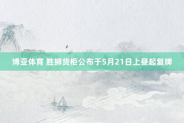 博亚体育 胜狮货柜公布于5月21日上昼起复牌