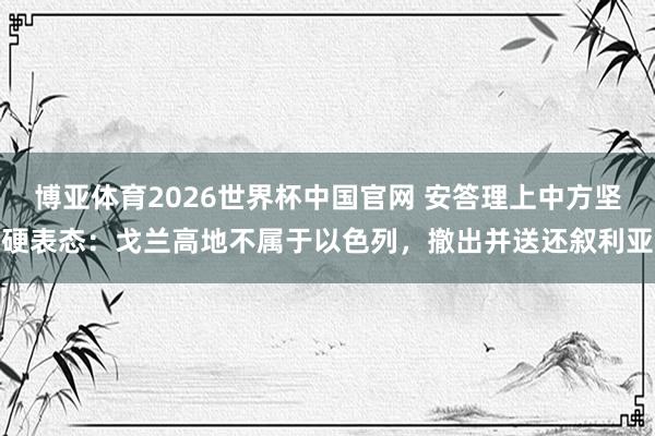 博亚体育2026世界杯中国官网 安答理上中方坚硬表态：戈兰高地不属于以色列，撤出并送还叙利亚