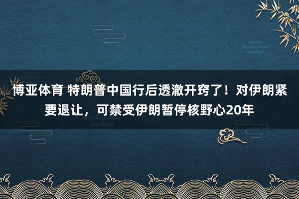 博亚体育 特朗普中国行后透澈开窍了！对伊朗紧要退让，可禁受伊朗暂停核野心20年