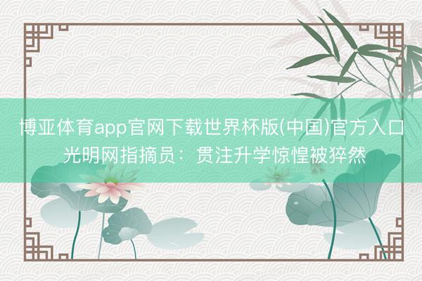 博亚体育app官网下载世界杯版(中国)官方入口 光明网指摘员:贯注升学惊惶被猝然
